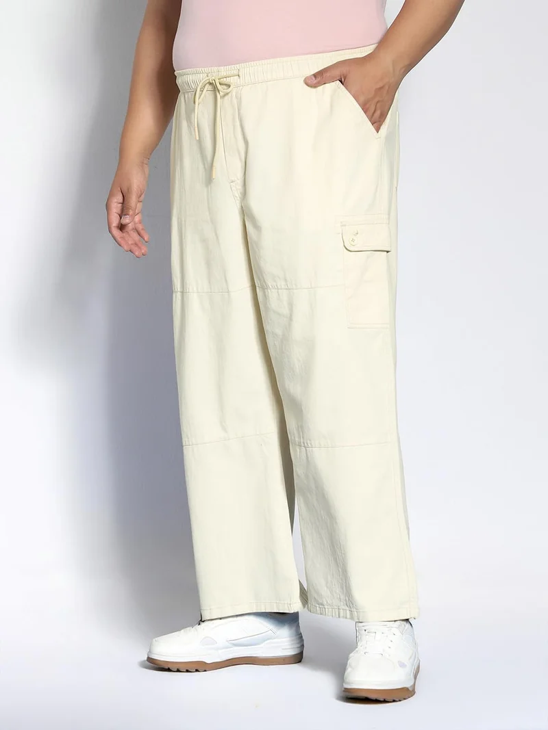 Urbano Fashion Urbano Plus Men's Cream Loose Baggy Fit Cargo Jogger Chino Pant with 6 Pockets Stretchable