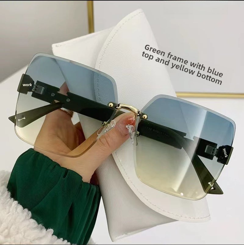 Generic New Chic H Sunglasses Women Oversized Frameless Fashion Green box on blue under yellow 