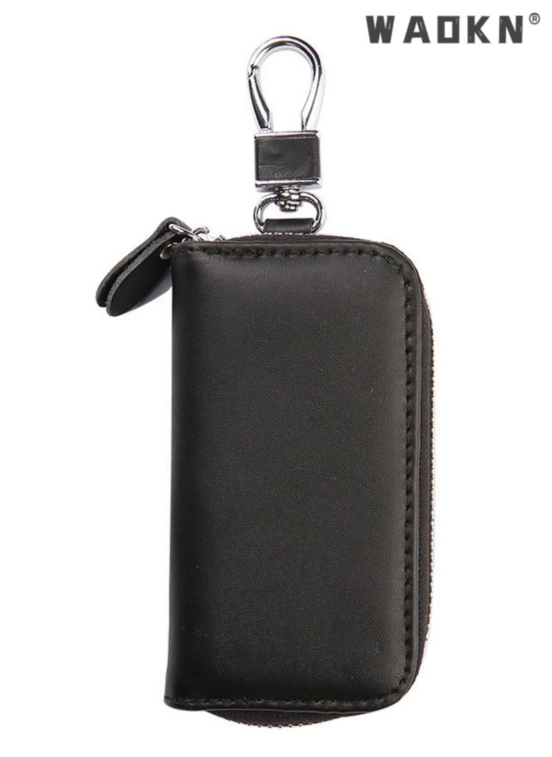 WAOKN PU Leather Car Key Case Car Smart Key Chain Coin Holder Smart Key Holder Protection Car key Chain Bag Auto Remote Keyring Wallet Key Wallet Card Wallet Leather Wallet Black  - Image 1