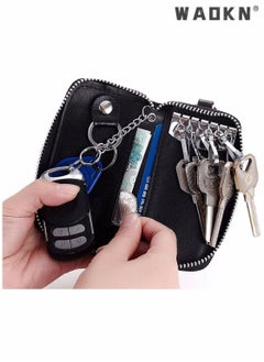 WAOKN PU Leather Car Key Case Car Smart Key Chain Coin Holder Smart Key Holder Protection Car key Chain Bag Auto Remote Keyring Wallet Key Wallet Card Wallet Leather Wallet Black  - Image 3