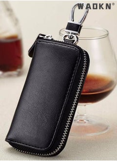 WAOKN PU Leather Car Key Case Car Smart Key Chain Coin Holder Smart Key Holder Protection Car key Chain Bag Auto Remote Keyring Wallet Key Wallet Card Wallet Leather Wallet Black  - Image 5