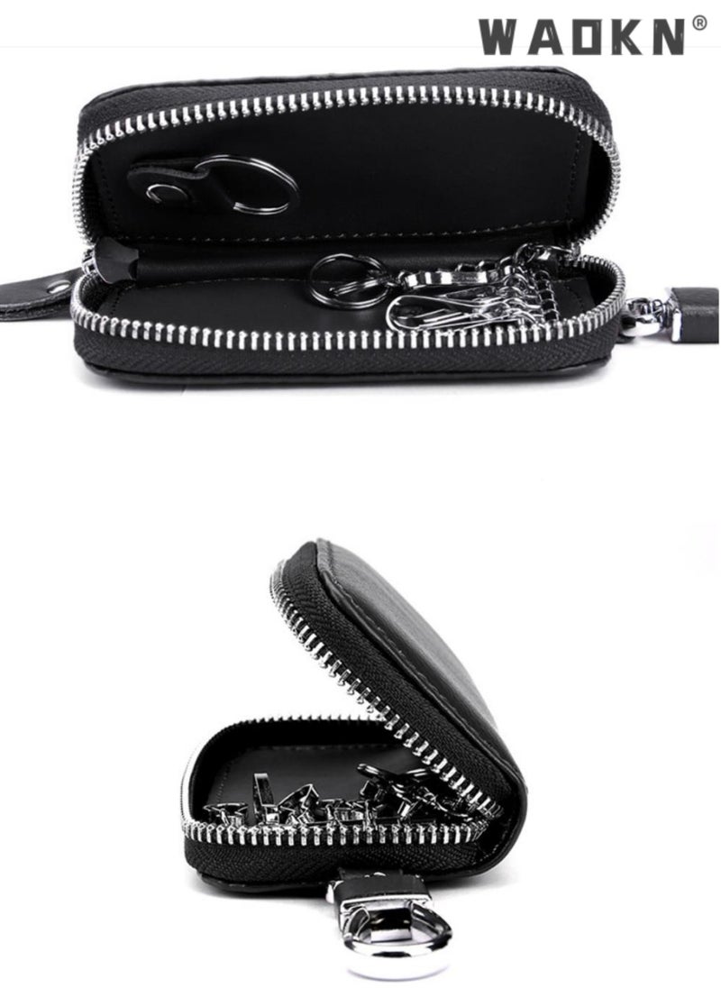 WAOKN PU Leather Car Key Case Car Smart Key Chain Coin Holder Smart Key Holder Protection Car key Chain Bag Auto Remote Keyring Wallet Key Wallet Card Wallet Leather Wallet Black  - Image 2