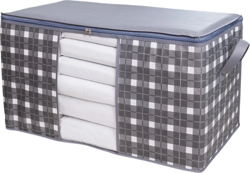 Nacarev 4 Pieces Mega Size Window Square Patterned Plaid Gray Pillow Quilt Organizer Bag Set 90X50X50 cm