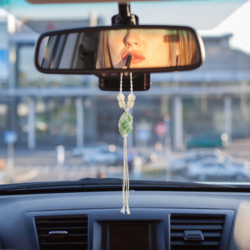 BBTO 4 Car Accessory Set, Steering Wheel Cover, Ceramic Coasters, Daisy Flower Clip Air Freshener, Crystal Hanging Ornament for Women(Sage Green) - Image 2