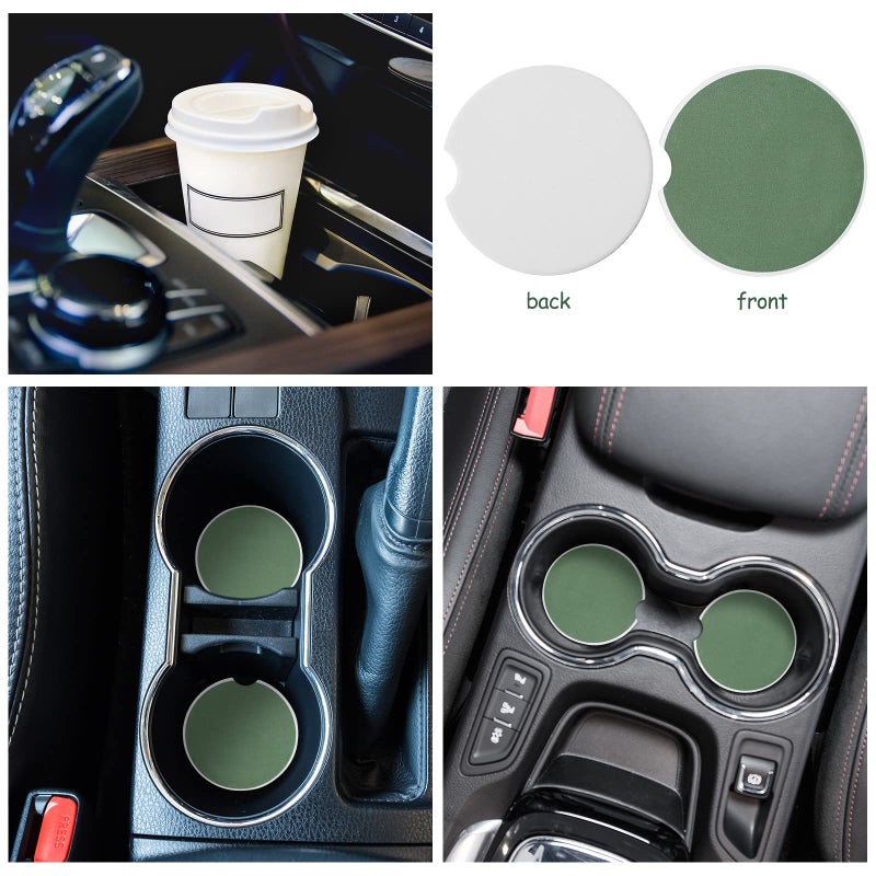 BBTO 4 Car Accessory Set, Steering Wheel Cover, Ceramic Coasters, Daisy Flower Clip Air Freshener, Crystal Hanging Ornament for Women(Sage Green) - Image 5