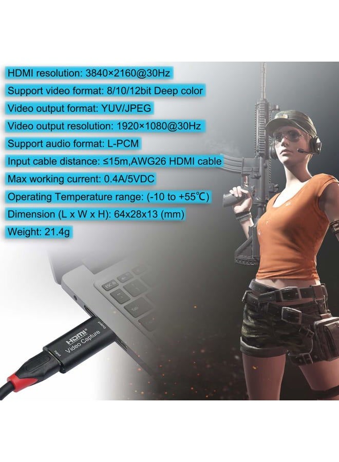 BlueAVS بطاقة التقاط الفيديو HDMI إلى USB 1080P للبث المباشر عبر كاميرا DSLR وكاميرا الفيديو وكاميرا الحركة - التقاط 1080P@30Hz (أسود معدني) - Image 4