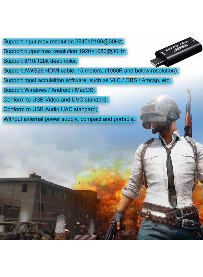 BlueAVS بطاقة التقاط الفيديو HDMI إلى USB 1080P للبث المباشر عبر كاميرا DSLR وكاميرا الفيديو وكاميرا الحركة - التقاط 1080P@30Hz (أسود معدني) - Image 5