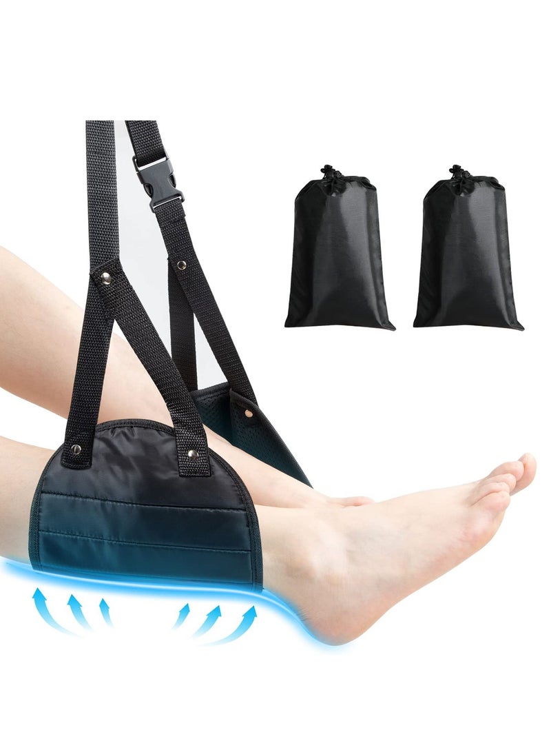 مسند قدم للطائرة، قطعتان من مسند القدمين المحمول أثناء السفر، أرجوحة قابلة للتعديل الارتفاع، أسود - Image 1