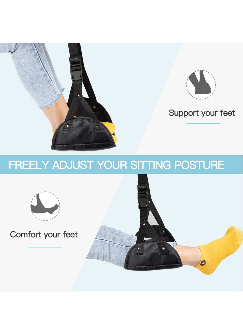 مسند قدم للطائرة، قطعتان من مسند القدمين المحمول أثناء السفر، أرجوحة قابلة للتعديل الارتفاع، أسود - Image 2