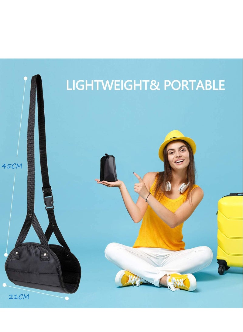 مسند قدم للطائرة، قطعتان من مسند القدمين المحمول أثناء السفر، أرجوحة قابلة للتعديل الارتفاع، أسود - Image 4