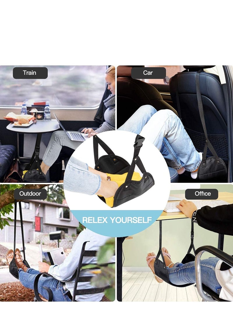 مسند قدم للطائرة، قطعتان من مسند القدمين المحمول أثناء السفر، أرجوحة قابلة للتعديل الارتفاع، أسود - Image 3