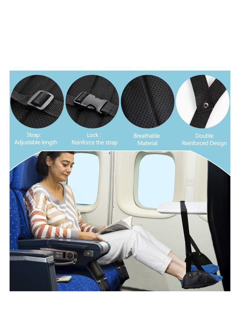 مسند قدم للطائرة، قطعتان من مسند القدمين المحمول أثناء السفر، أرجوحة قابلة للتعديل الارتفاع، أسود - Image 5