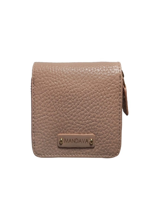 MANDAVA Women's Small PU Leather Wallet | Ladies Slim Compact Card Holder Organizer Zipper Coin Purse (Old Pink) - Image 1