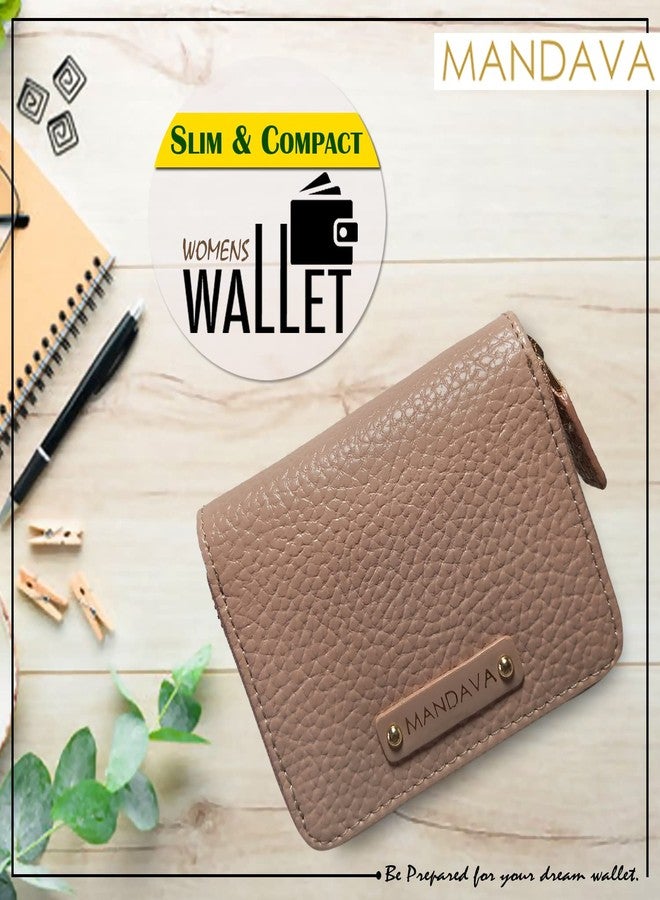 MANDAVA Women's Small PU Leather Wallet | Ladies Slim Compact Card Holder Organizer Zipper Coin Purse (Old Pink) - Image 5