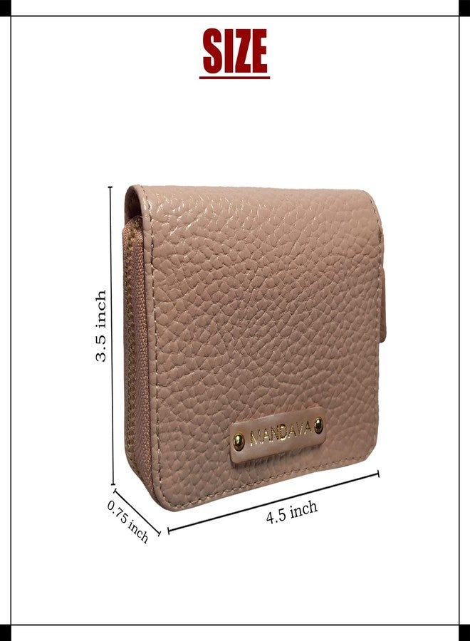 MANDAVA Women's Small PU Leather Wallet | Ladies Slim Compact Card Holder Organizer Zipper Coin Purse (Old Pink) - Image 4