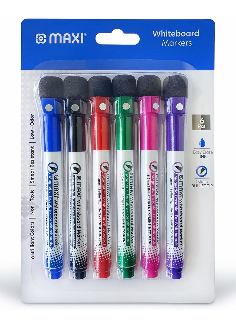 Maxi مجموعة أقلام سبورة بيضاء مغناطيسية مكونة من 6 قطع مع ممحاة - Image 1