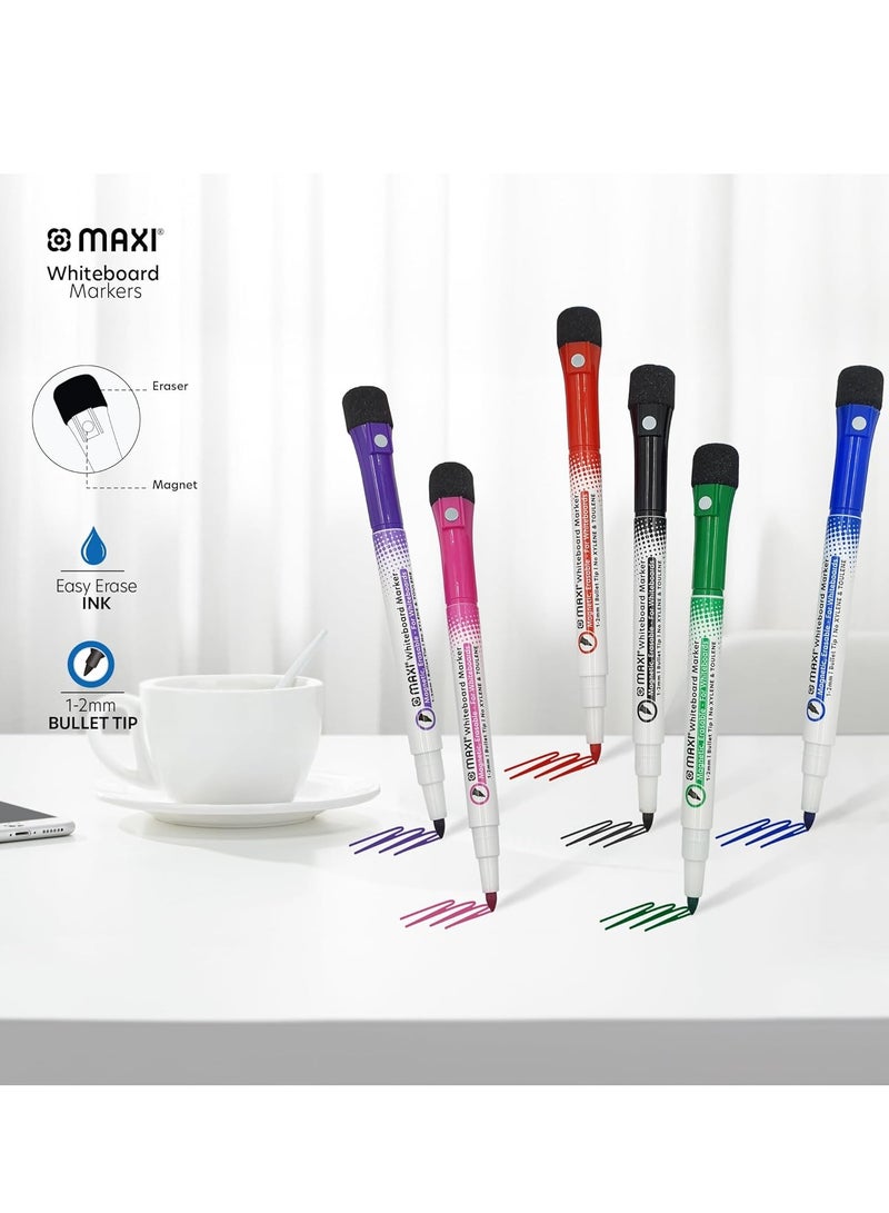 Maxi مجموعة أقلام سبورة بيضاء مغناطيسية مكونة من 6 قطع مع ممحاة - Image 3