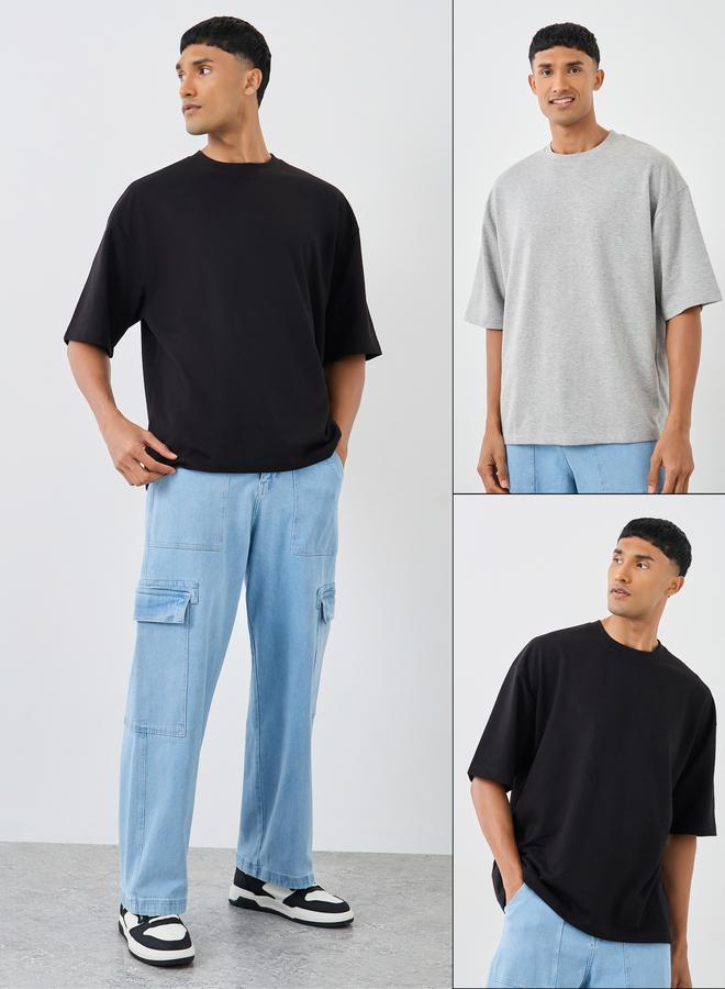 Styli Pack of 2 - Cotton Terry Boxy Crew Neck T-Shirt - Image 1