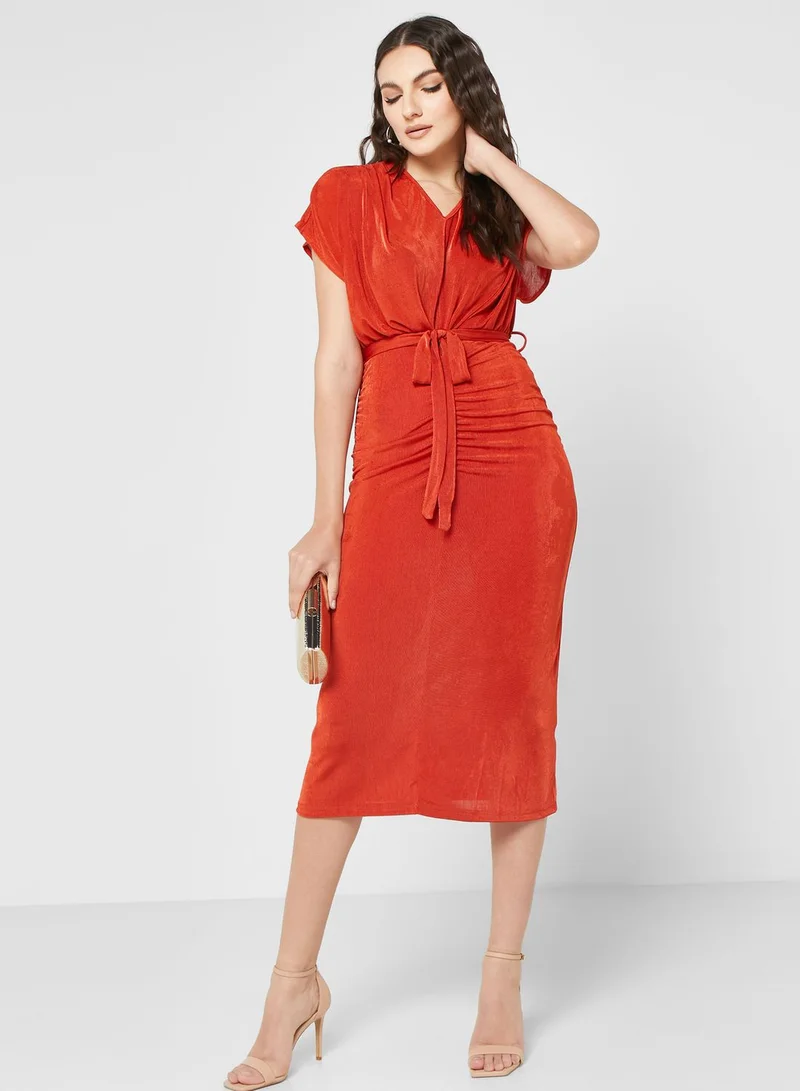ELLA Tie-Waist Ruched Dress