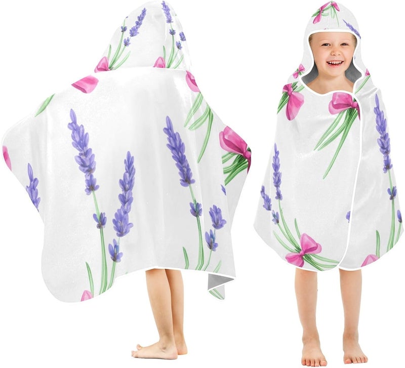 xigua Lavender Sprigs Kids Hooded Bath Towel, Ultra Absorbent Beach Towel Wrap with Hood for Babies, Toddlers, Kids, Soft Kids' Shower Towels for Boys Girls Swim, 50 x 23.5 Inch - Image 2
