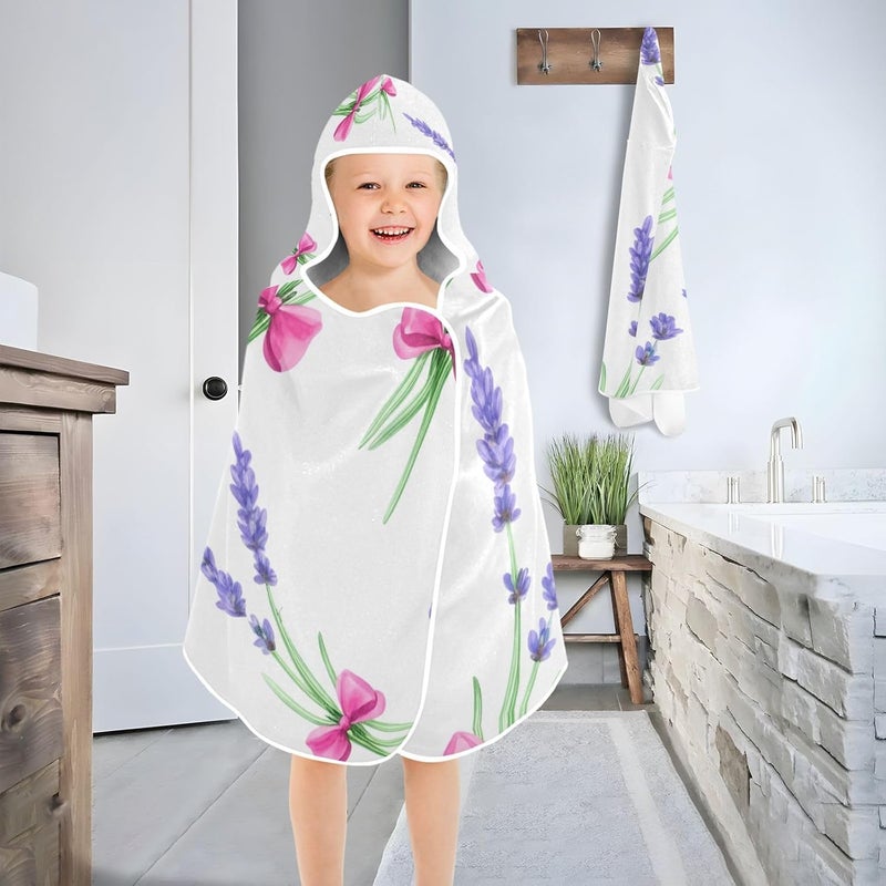 xigua Lavender Sprigs Kids Hooded Bath Towel, Ultra Absorbent Beach Towel Wrap with Hood for Babies, Toddlers, Kids, Soft Kids' Shower Towels for Boys Girls Swim, 50 x 23.5 Inch - Image 4