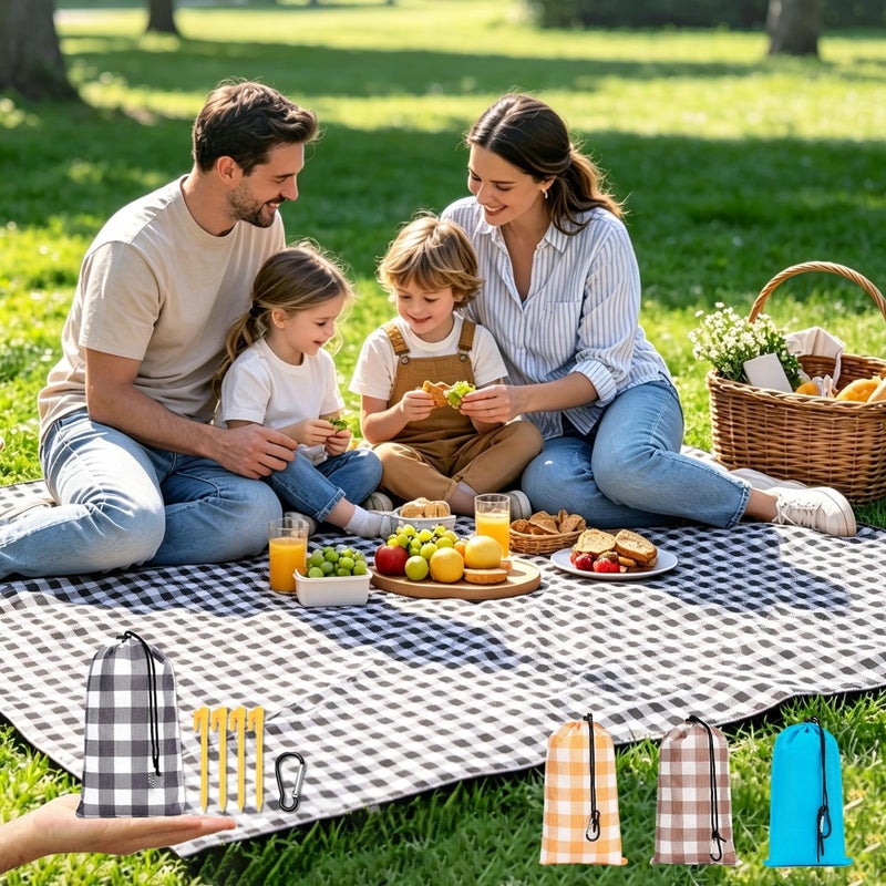 Fammart بطانية نزهة فامارت الجيبية مقاومة للرمال والماء، قماش تخييم محمول وخفيف الوزن، حصيرة شاطئ سريعة الجفاف وقابلة للطي وصغيرة الحجم مع جيوب زاوية وأوتاد للمهرجانات والمشي وأساسيات الهواء الطلق - Image 1