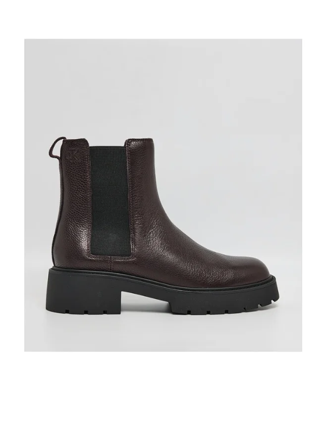 Leather Chunky Square Toe Chelsea Boots