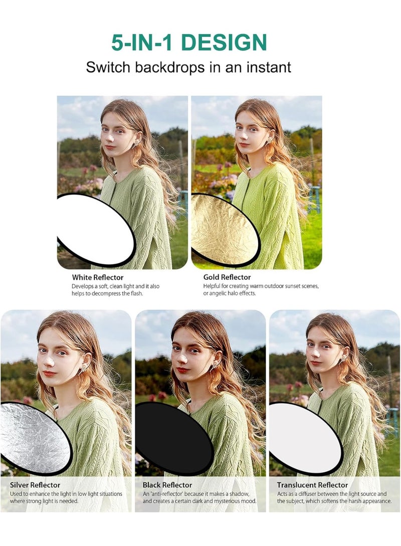 لينلي عاكس ضوء ناشر 5 في 1 قابل للطي متعدد الأقراص مع حقيبة مقاس 42 بوصة/80 سم - Image 2