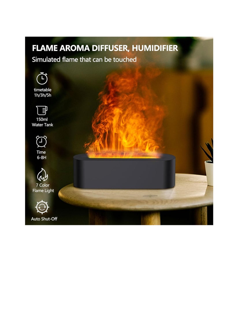 3D Flame Lamp Humidifier 3 in-1 Aromatherapy Diffuser with 7 Color Lights Timer Electric Fire Diffuser Essential Oil Diffusers Mini Air Humidifier Gift for Home Bedroom Offices Decor-Black