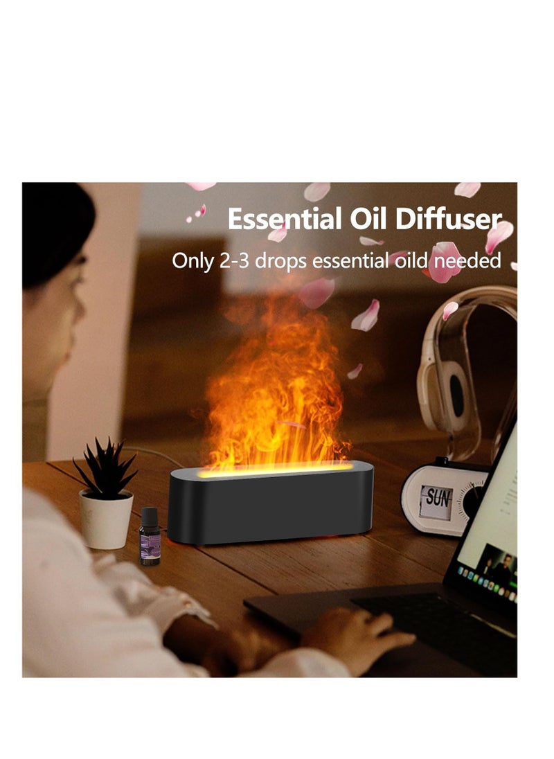 3D Flame Lamp Humidifier 3 in-1 Aromatherapy Diffuser with 7 Color Lights Timer Electric Fire Diffuser Essential Oil Diffusers Mini Air Humidifier Gift for Home Bedroom Offices Decor-Black