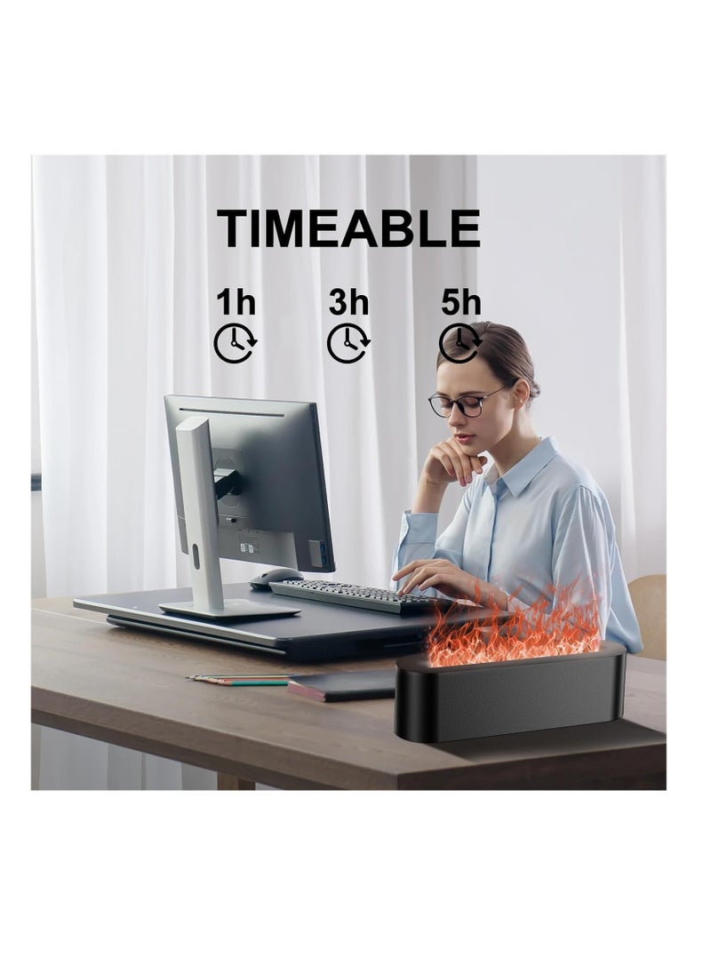 3D Flame Lamp Humidifier 3 in-1 Aromatherapy Diffuser with 7 Color Lights Timer Electric Fire Diffuser Essential Oil Diffusers Mini Air Humidifier Gift for Home Bedroom Offices Decor-Black