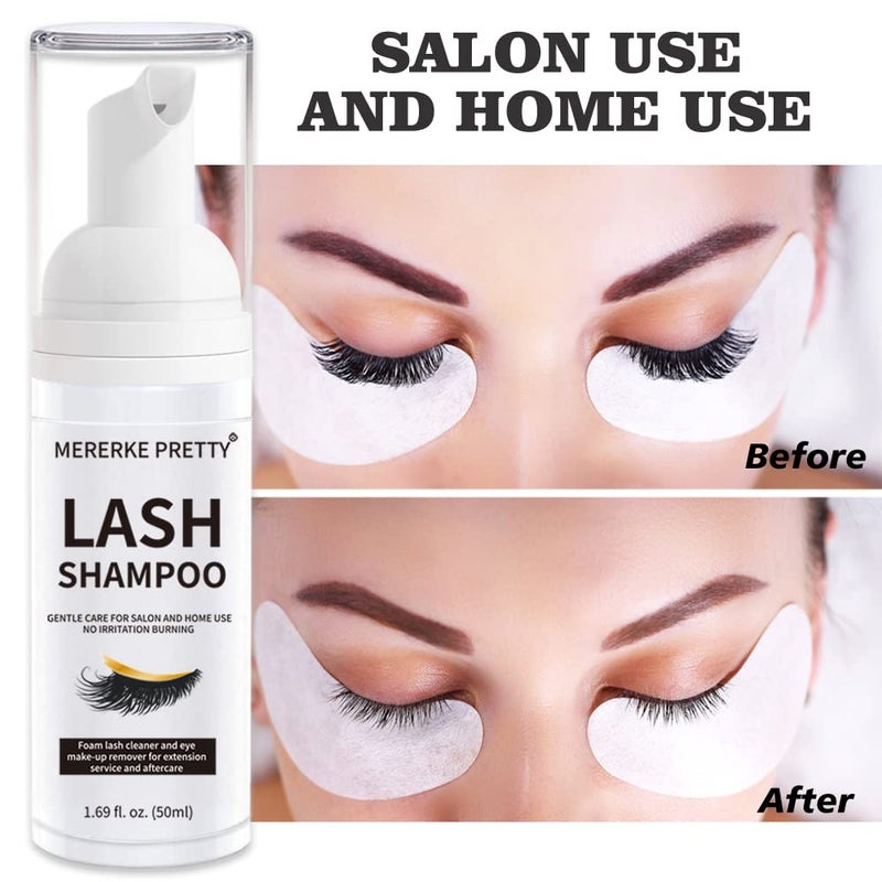 Mererke_Pretty Eyelash Extension Cleanser 50 ml + Brushes + Rinse Bottle Eyelid Foaming Cleanser, Lash Foam Shampoo for Extensions and Natural Lashes, Makeup Remover For Salon and Home Use - Image 5