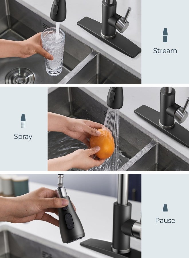 FORIOUS Kitchen Faucets with Pull Down Sprayer, High Arc Single Handle Classic Stainless Steel Sink Faucet 1 or 3 Hole, Suitable for Farmhouse Camper Laundry Rv Bar, Black Brushed - Image 3