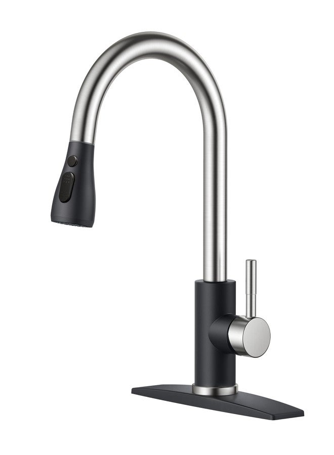 FORIOUS Kitchen Faucets with Pull Down Sprayer, High Arc Single Handle Classic Stainless Steel Sink Faucet 1 or 3 Hole, Suitable for Farmhouse Camper Laundry Rv Bar, Black Brushed - Image 1