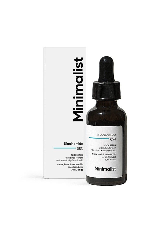 Minimalist 5% Niacinamide Face Serum for Clear Glowing Skin | With 1% Hyaluronic Acid for Hydration | Pore Minimizer for Face | Clears Acne Marks & Blemishes | For Women & Men | 1 Fl Oz / 30 ml - Image 1