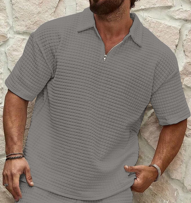 KAJARU Men's Polyester Polo T Shirt with Zip Spread Collar Neck Line Half Sleeves Solid Pattern Regular Fit and Standard Length_2XL Grey - Image 4