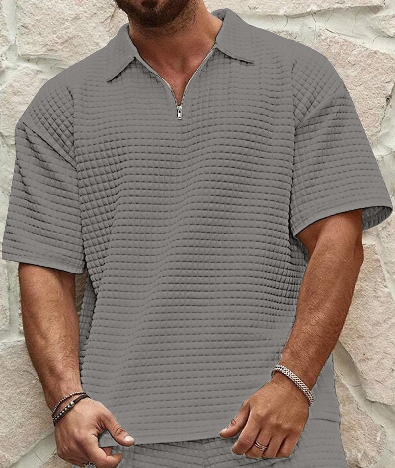 KAJARU Men's Polyester Polo T Shirt with Zip Spread Collar Neck Line Half Sleeves Solid Pattern Regular Fit and Standard Length_2XL Grey - Image 5