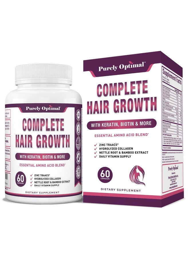 Purely Optimal Premium Hair Growth for Women & Men - Hair Growth Vitamins w/ Biotin & Keratin - Prevents Hair Loss & Thinning, Supports Thicker Healthier Hair Growth - Supplement for All Hair Types, 60 Capsules 