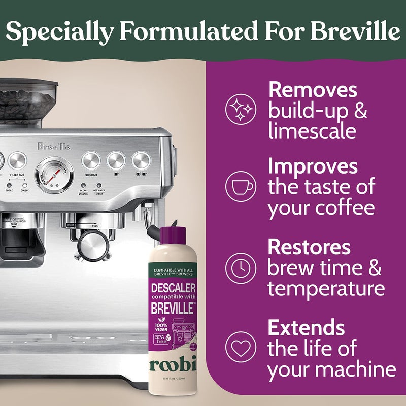 Roobi Breville Compatible Descaling Solution. Specially Formulated to Clean & Descale your Breville Espresso Machine. 2 Uses per Bottle, 2 Pack. Eco-Friendly Carbon Neutral Descaler Kit. - Image 3
