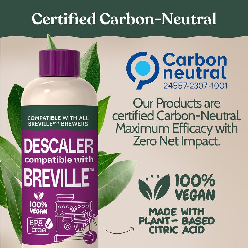 Roobi Breville Compatible Descaling Solution. Specially Formulated to Clean & Descale your Breville Espresso Machine. 2 Uses per Bottle, 2 Pack. Eco-Friendly Carbon Neutral Descaler Kit. - Image 2