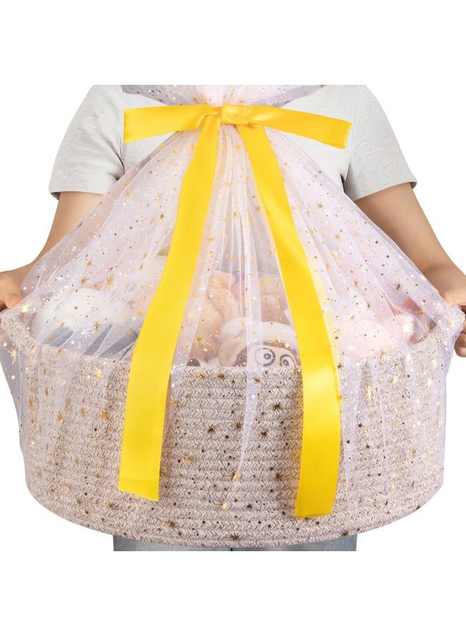 OIAHOMY Large Gift Basket with Handle, 17"x 12.6"x 7" Woven Basket with Gift Bag, Ribbon, Nursery Storage Bins Empty to Fill with Towels, Baby, Pet Toy Organizer - Brown - Image 1