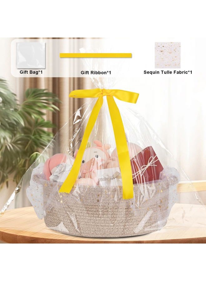 OIAHOMY Large Gift Basket with Handle, 17"x 12.6"x 7" Woven Basket with Gift Bag, Ribbon, Nursery Storage Bins Empty to Fill with Towels, Baby, Pet Toy Organizer - Brown - Image 3