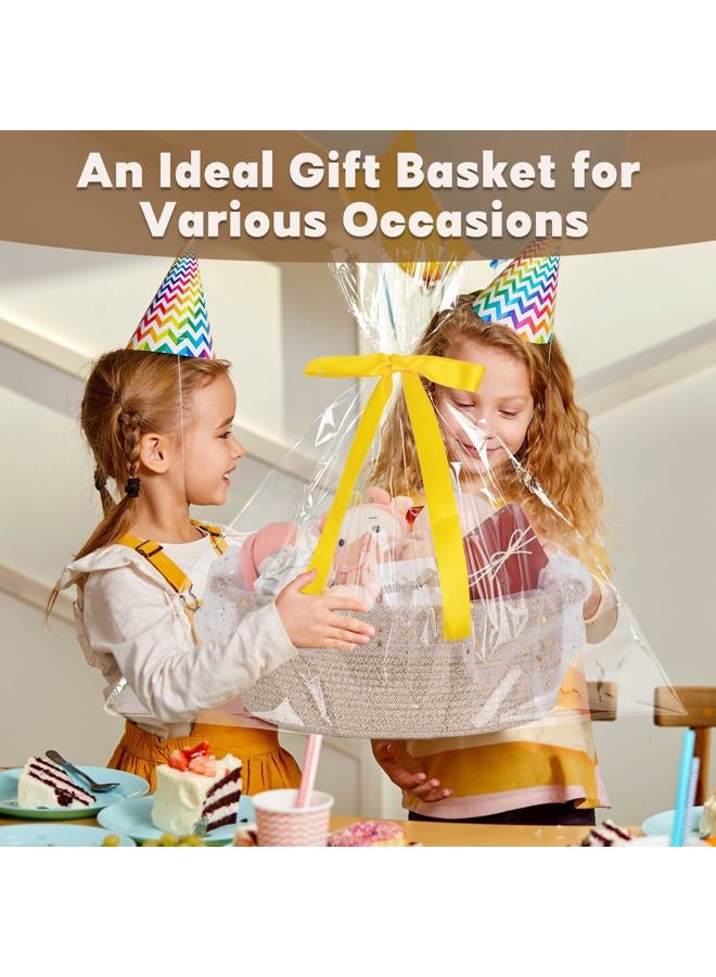 OIAHOMY Large Gift Basket with Handle, 17"x 12.6"x 7" Woven Basket with Gift Bag, Ribbon, Nursery Storage Bins Empty to Fill with Towels, Baby, Pet Toy Organizer - Brown - Image 5