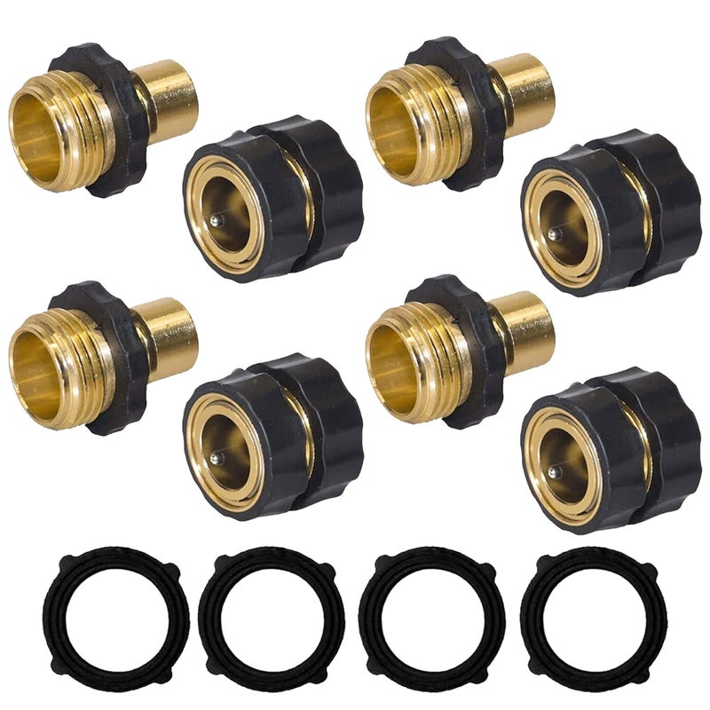 Hourleey Garden Hose Quick Connector, 3/4 Inch Male and Female Garden Hose Fitting Quick Connector (4 Set) - Image 1