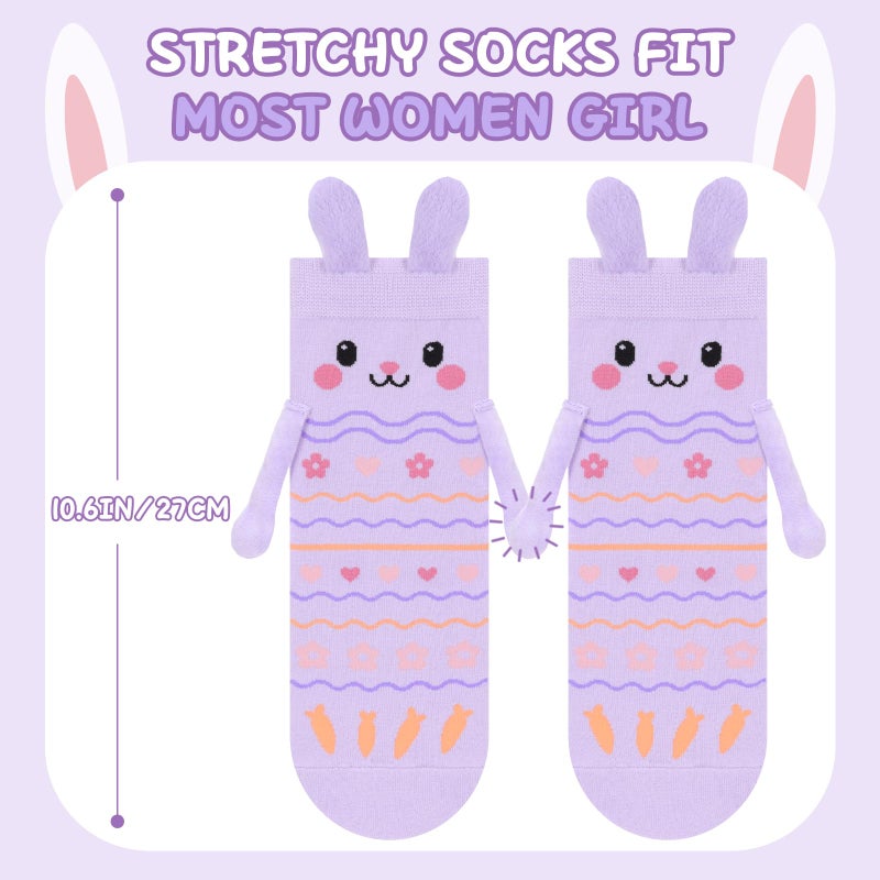 FreeNFond Easter Bunny Socks with Magnetic Holding Hands, Crazy Socks for Kids Women, Funny Gifts for Easter Basket Stuffers (Purple) - Image 4