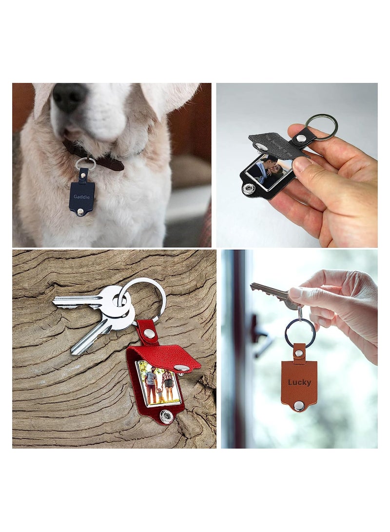 KASTWAVE Leather Picture Keychain, 1.18 x 0.95 inch Personalized Engraving Text Anti-Lost Keychain for DIY Engraving Gifts Memorial Photo Text, 10 Pcs (Brown) - Image 4