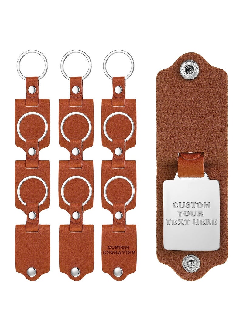 KASTWAVE Leather Picture Keychain, 1.18 x 0.95 inch Personalized Engraving Text Anti-Lost Keychain for DIY Engraving Gifts Memorial Photo Text, 10 Pcs (Brown) - Image 1