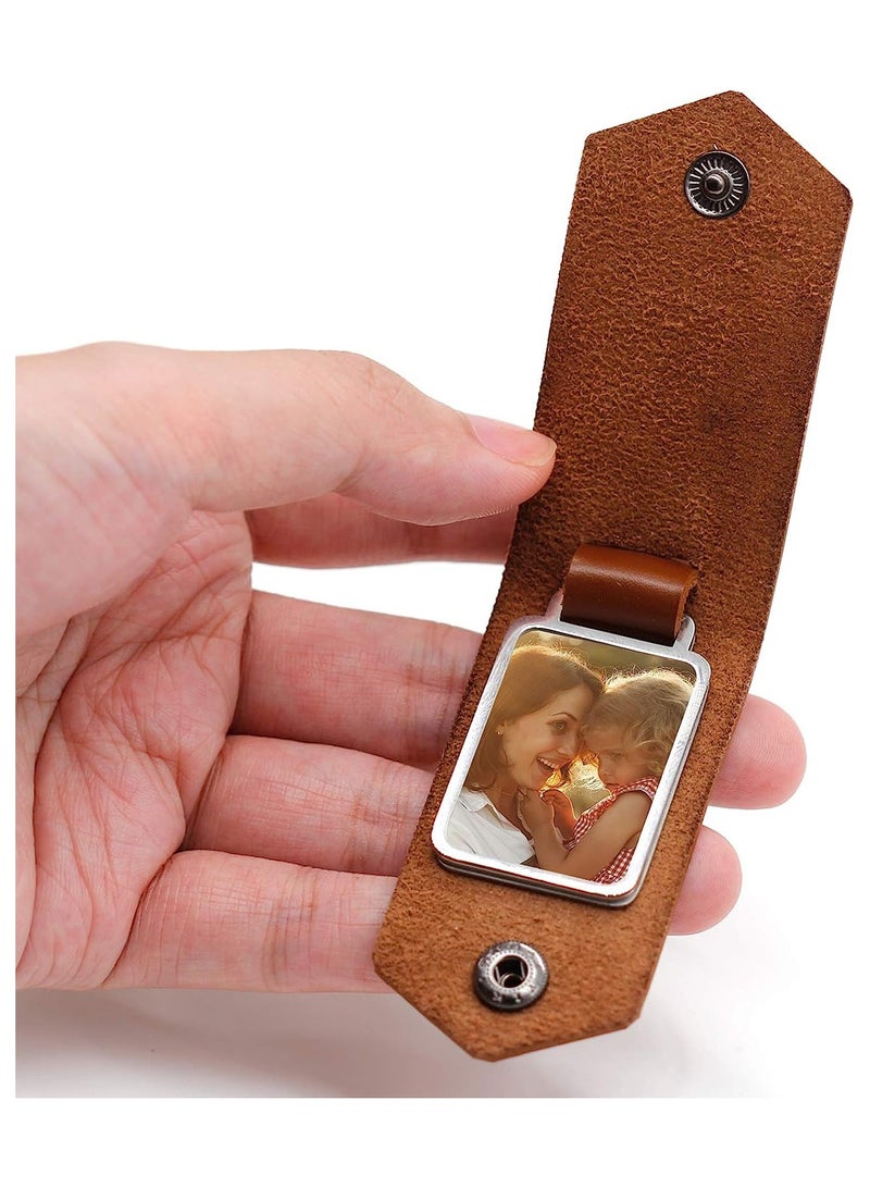 KASTWAVE Leather Picture Keychain, 1.18 x 0.95 inch Personalized Engraving Text Anti-Lost Keychain for DIY Engraving Gifts Memorial Photo Text, 10 Pcs (Brown) - Image 5