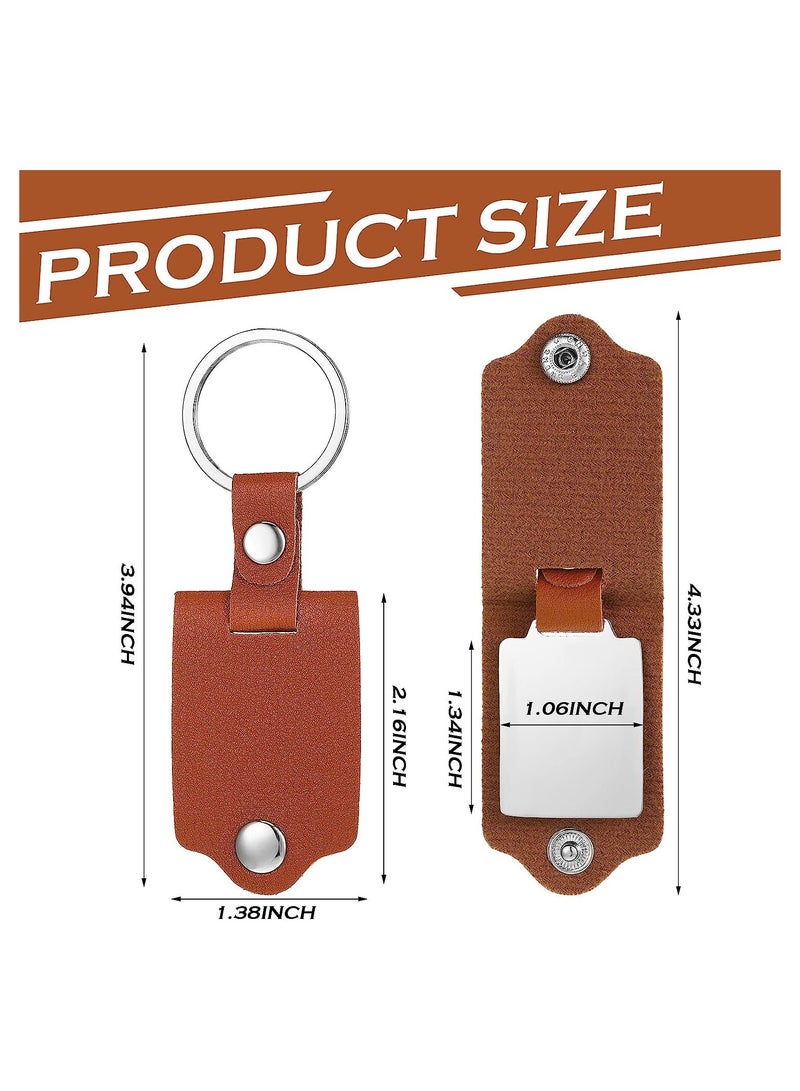 KASTWAVE Leather Picture Keychain, 1.18 x 0.95 inch Personalized Engraving Text Anti-Lost Keychain for DIY Engraving Gifts Memorial Photo Text, 10 Pcs (Brown) - Image 3