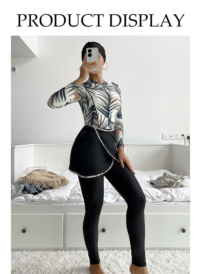 DUNISO Womens' Muslim Swimwear Full Cover Long Sleeve Swimming Top Pants Floral Modest Swimwear Full Cover Islamic Swimming Costume Long Sleeve Zipper Sun Protection Beachwear - Image 5